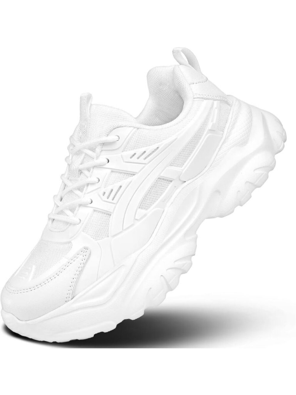 Women's All White Fashion Athletic Chunky Lightweight Soft Sole Walking Sneakers